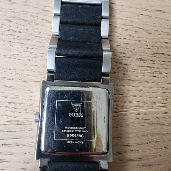 Men's Guess Stainless Steel and Black Leather Watch - Picture 12 of 13